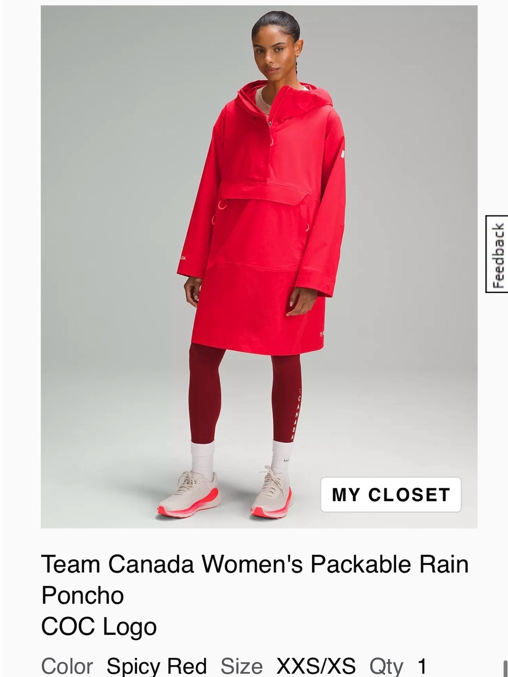 Lululemon Team Canada Spicy Red Packable Rain Jacket